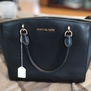 Michael Kors Black Saffiano Satchel with Gold Hardware